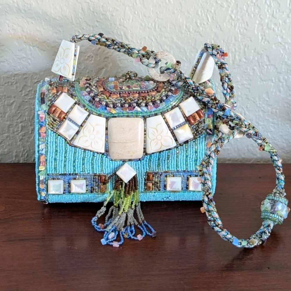 Mary Frances Vintage Handmade Hand Beaded Gemstone One Of A Kind Handbag